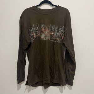 Sun River Mens Long Sleeve T-shirt Size XL Brown With Deer Outdoors